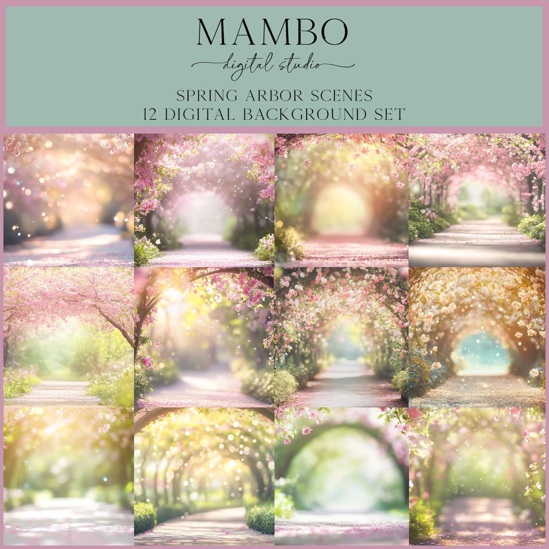 Spring Arbor Scenes Digital Backdrop Set, Photoshop Background, Digital ...