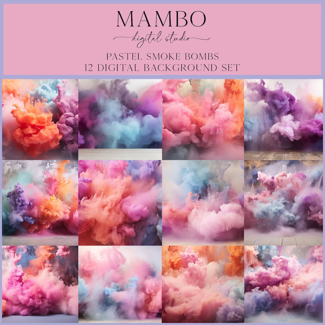 Setting Bomb Background Pastel Smoke Bombs Digital Backdrop Set, Photoshop Background, Digital ...