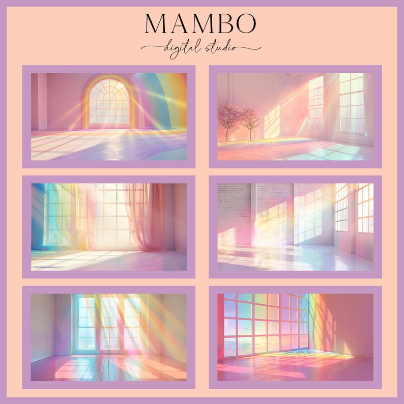 Mambo Backdrop Pastel Rainbow Studios Digital Backdrop Set, Photoshop Background ...