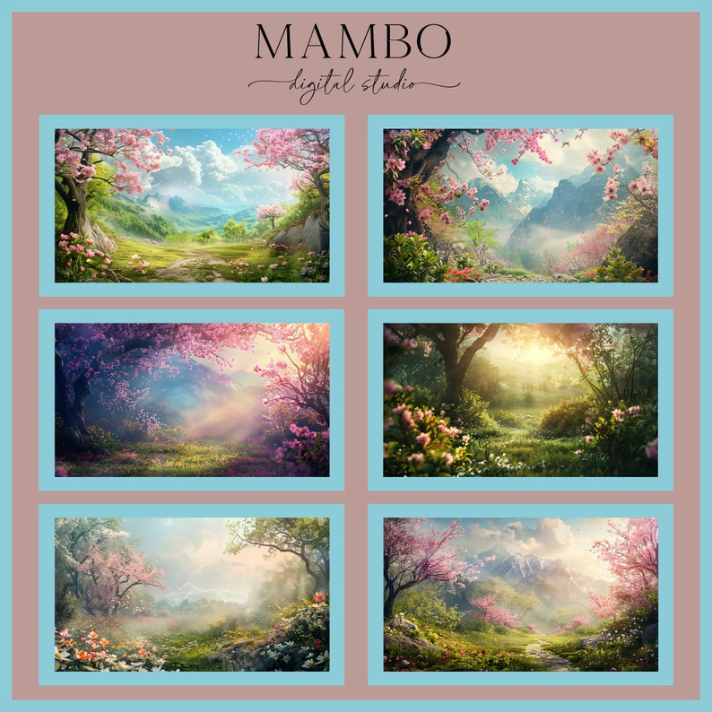 Spring Fantasy Scenes Digital Backdrop Set, Photoshop Background ...