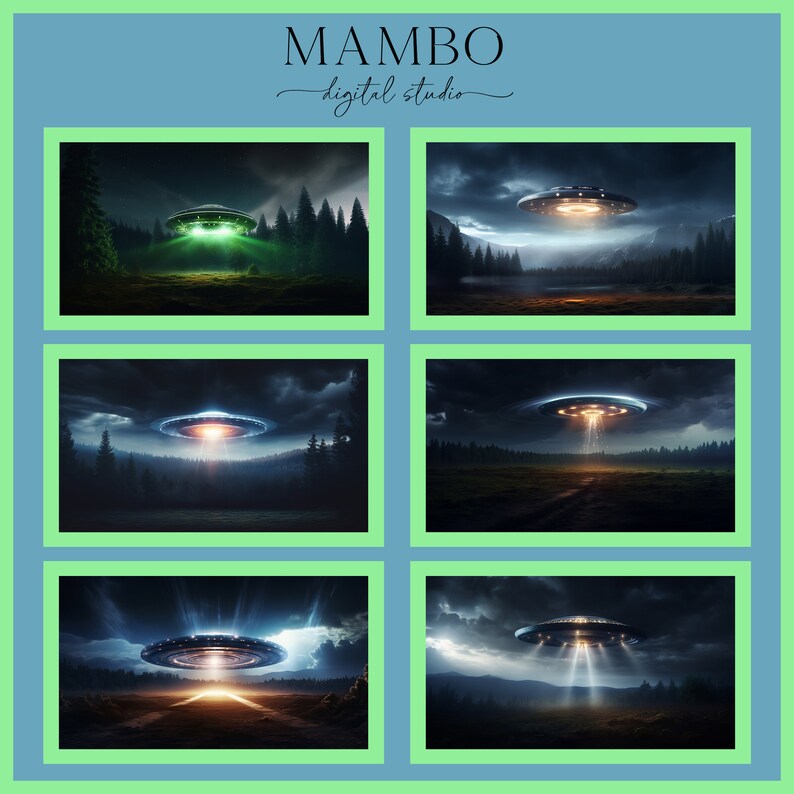 UFO Landing Scenes Digital Backdrop Set, Digital Background