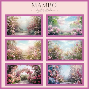 Mambo Backdrop Pastel Floral Gardens Digital Backdrop Set, Photoshop Background ...
