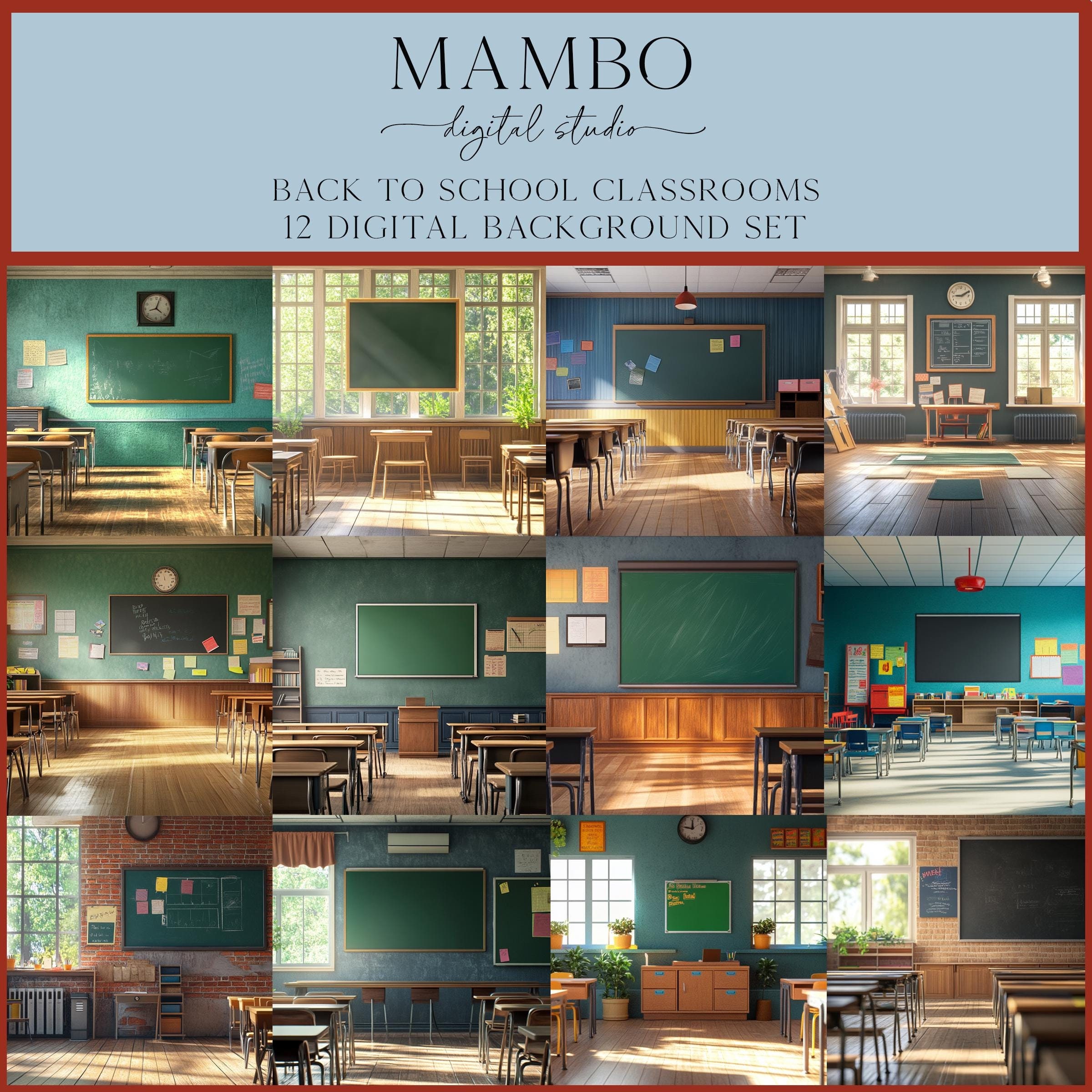 Back to School Classrooms Digital Backdrop Set, Photoshop Background ...