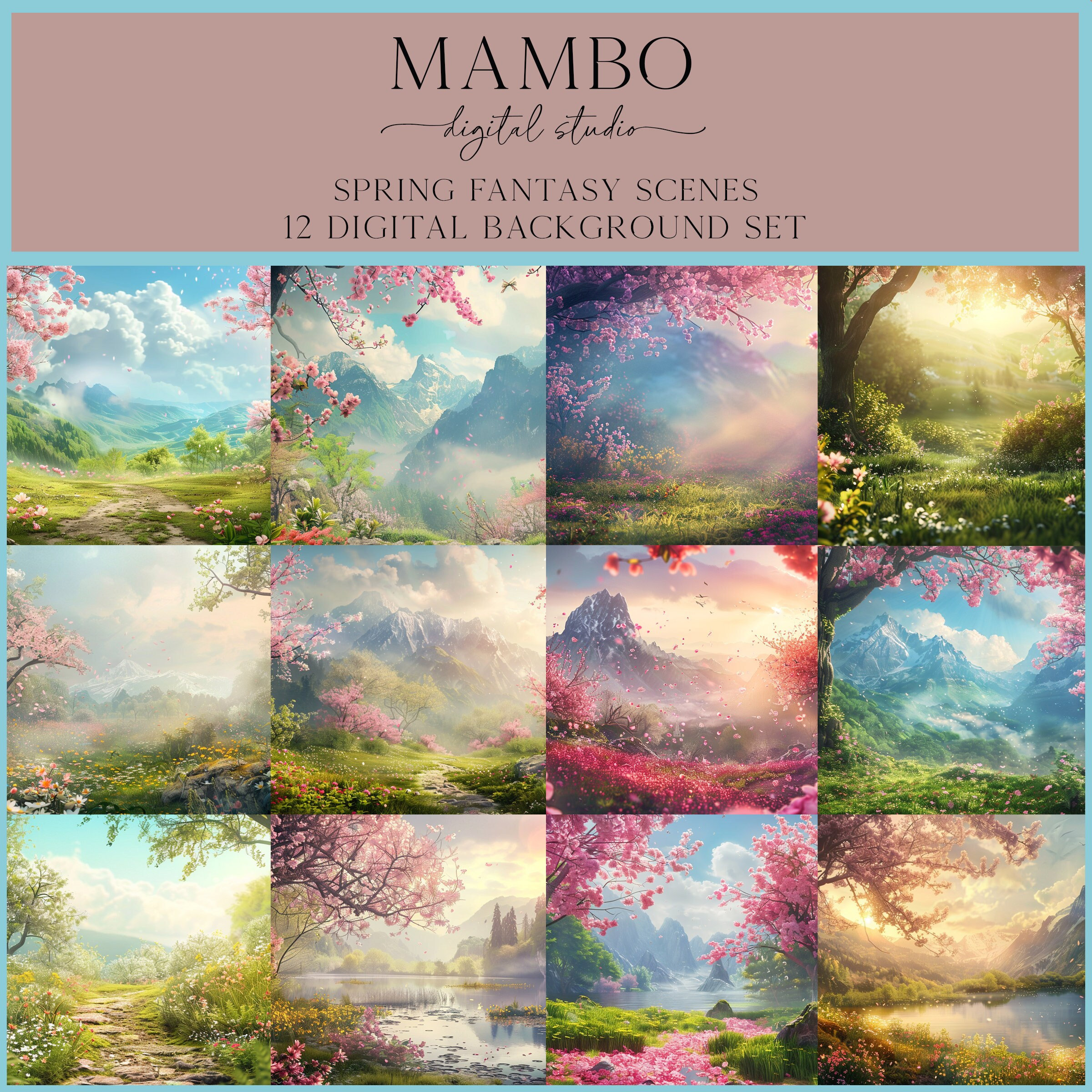 Spring Fantasy Scenes Digital Backdrop Set, Photoshop Background ...