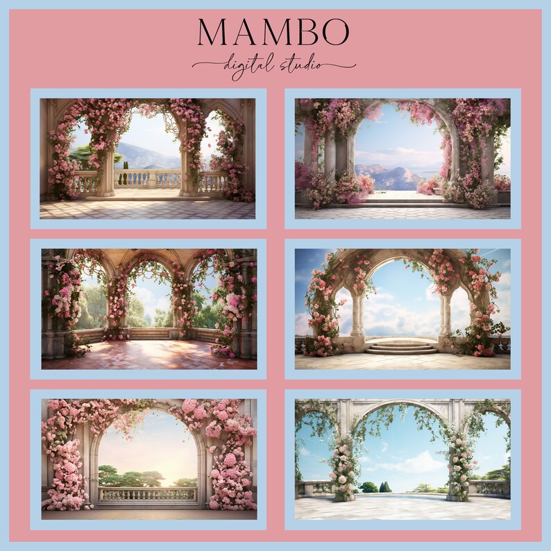 Floral Arches Digital Backdrop Set Photoshop Background - Etsy