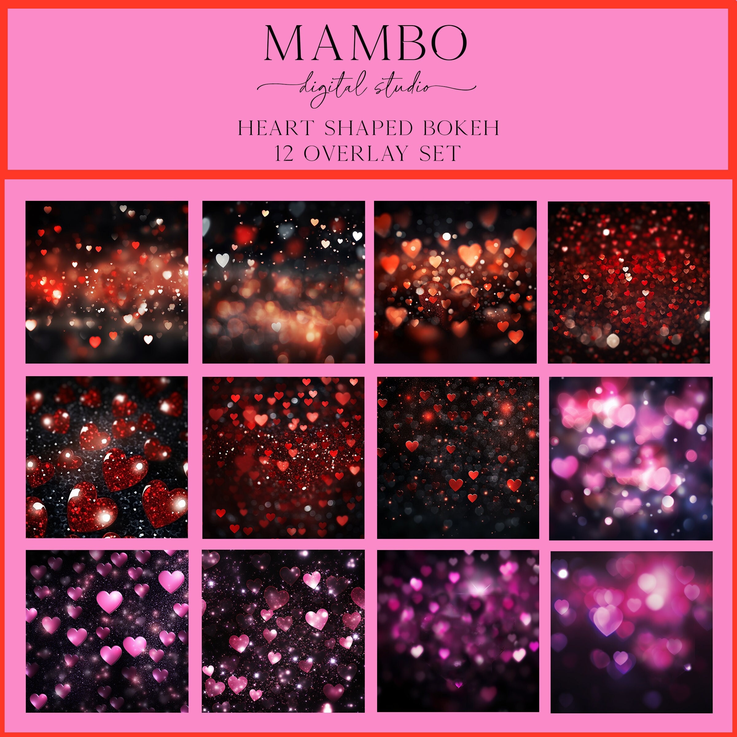 Herzförmige Valentinstag Bokeh Photoshop Overlay Set, Photoshop Overlays, Digitale Überlagerung, Photoshop-Bearbeitung Porträt, Hochzeit, Urlaub, Licht