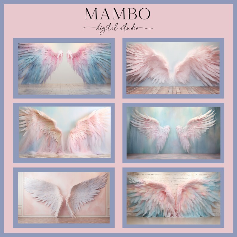 Mambo Backdrop Pastel Angel Wings Fairytale Digital Backdrop Set, Photoshop Background ...