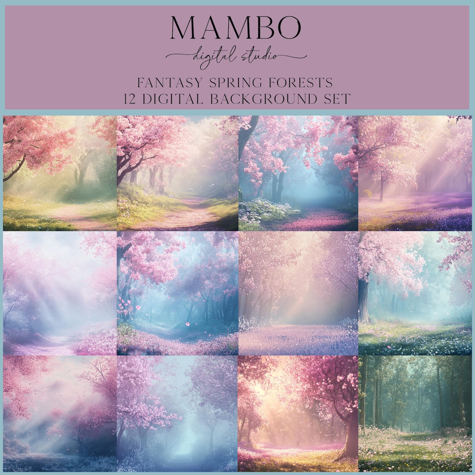 Fantasy Spring Forest Scenes Digital Backdrop Set, Photoshop Background ...