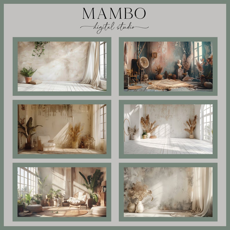 Boho Studios Digital Backdrop Set, Photoshop Background, Digital ...