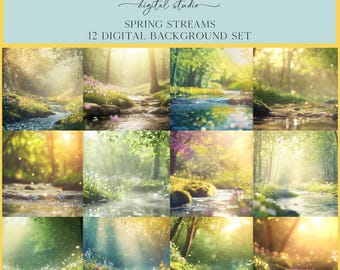 Spring Stream Scenes Digital Backdrop Set, Photoshop Background, Digital Background, Portrait, Art, Dance, Photography