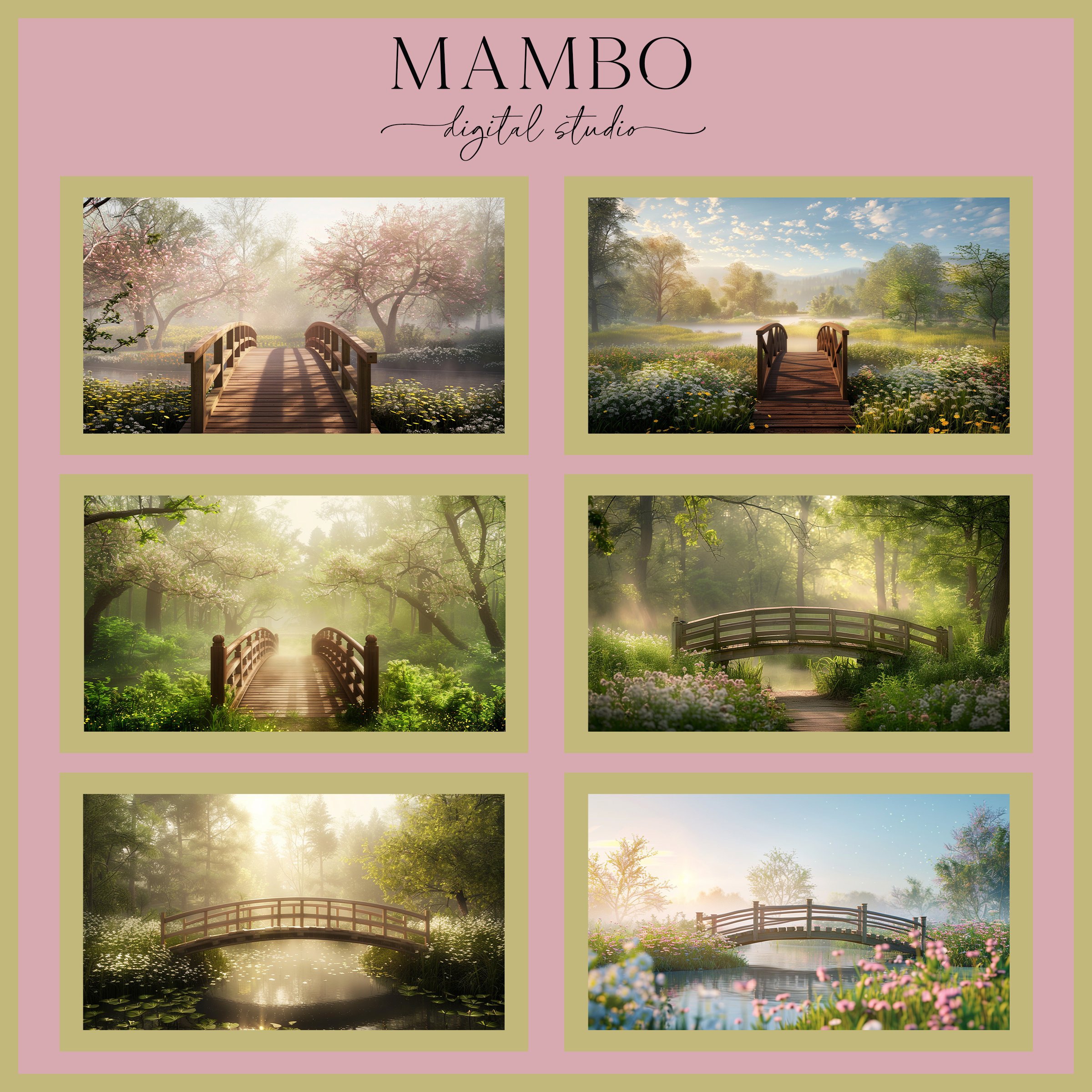 Spring Bridges Digital Backdrop Set, Photoshop Background, Digital ...