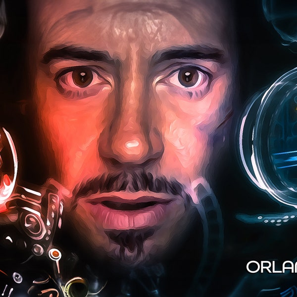 Tony Stark suited up as Iron Man. This detailed digital artwork injects a touch of superhero flair into your office.