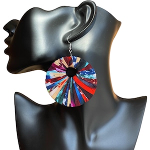 Pendientes con estampado africano, pendientes de gancho, pendientes colgantes de tela de algodón, pendientes de verano, pendientes redondos bohemios, pendientes elegantes.