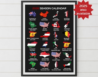 F1 2026 Wall Calendar Print | Formula One Grand Prix Poster