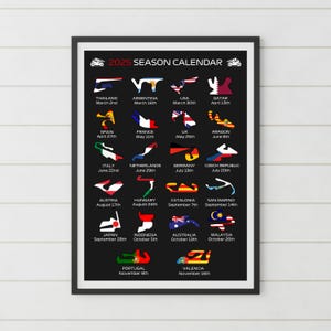 Seizoenskalender Moto GP 2025, muurkunstposter Circuits Print, Motorsport Grand Prix-racebanen fan aanwezig, vader zoon kantoor cadeau-idee thuis