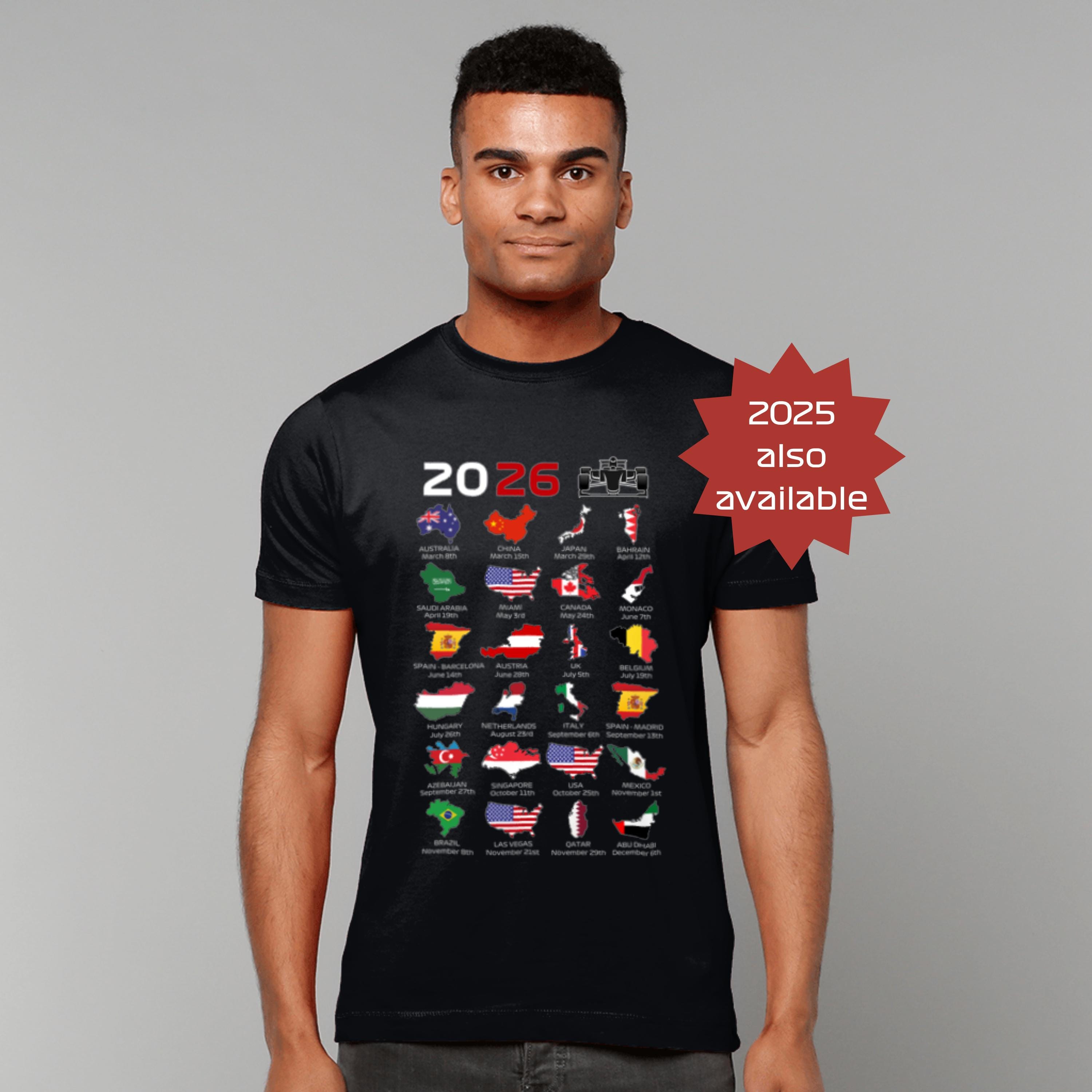 フォーミュラ2026 Tシャツ、シーズンレースカレンダー国旗、グランプリ 
