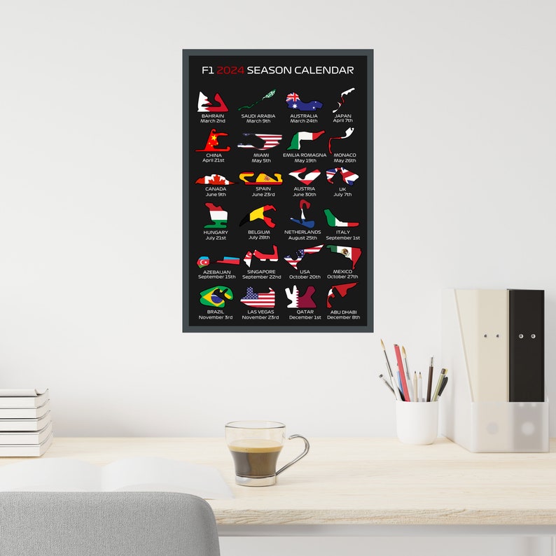 Formula 1 One 2024 Calendar, F1 Wall Art Poster Circuits Print