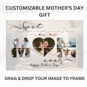 Collage con cornice per foto della mamma, esposizione di foto personalizzata, regalo modificabile su Canva per la mamma, collage personalizzato per la mamma, regalo per la festa della mamma