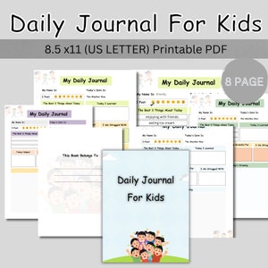 Diario infantil imprimible, Diario infantil con actividades de gratitud, Descarga digital, 4 diseños diferentes, Tamaños de carta A4 y Us