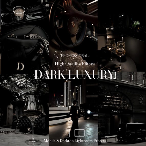11 Dark Luxury Lightroom Presets, Moody Aesthetic Filters for Influencers – Editorial Black Tones, Mobile & Desktop