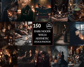 Immagini stock dark e suggestive in stile witchcore, pacchetto estetico gotico per Halloween, immagini mistiche e di vita da strega per uso commerciale