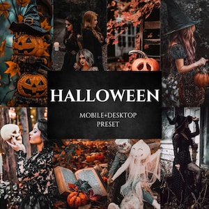 Lightroom-presets voor mobiel en desktop voor Halloween: spookachtige groene horrorfilters, donkere pompoenpresets voor herfstfotografie en Instagram