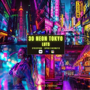 30 Neon Tokyo LUTs | Japan Cyberpunk Color Grading Pack | Premiere Pro, CapCut & DaVinci Resolve Cinematic Travel LUTs