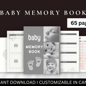 Libro de recuerdos del bebé para capturar cada hito, páginas de libros para bebés imprimibles, plantilla canva editable de recuerdos del bebé del primer año, descarga instantánea
