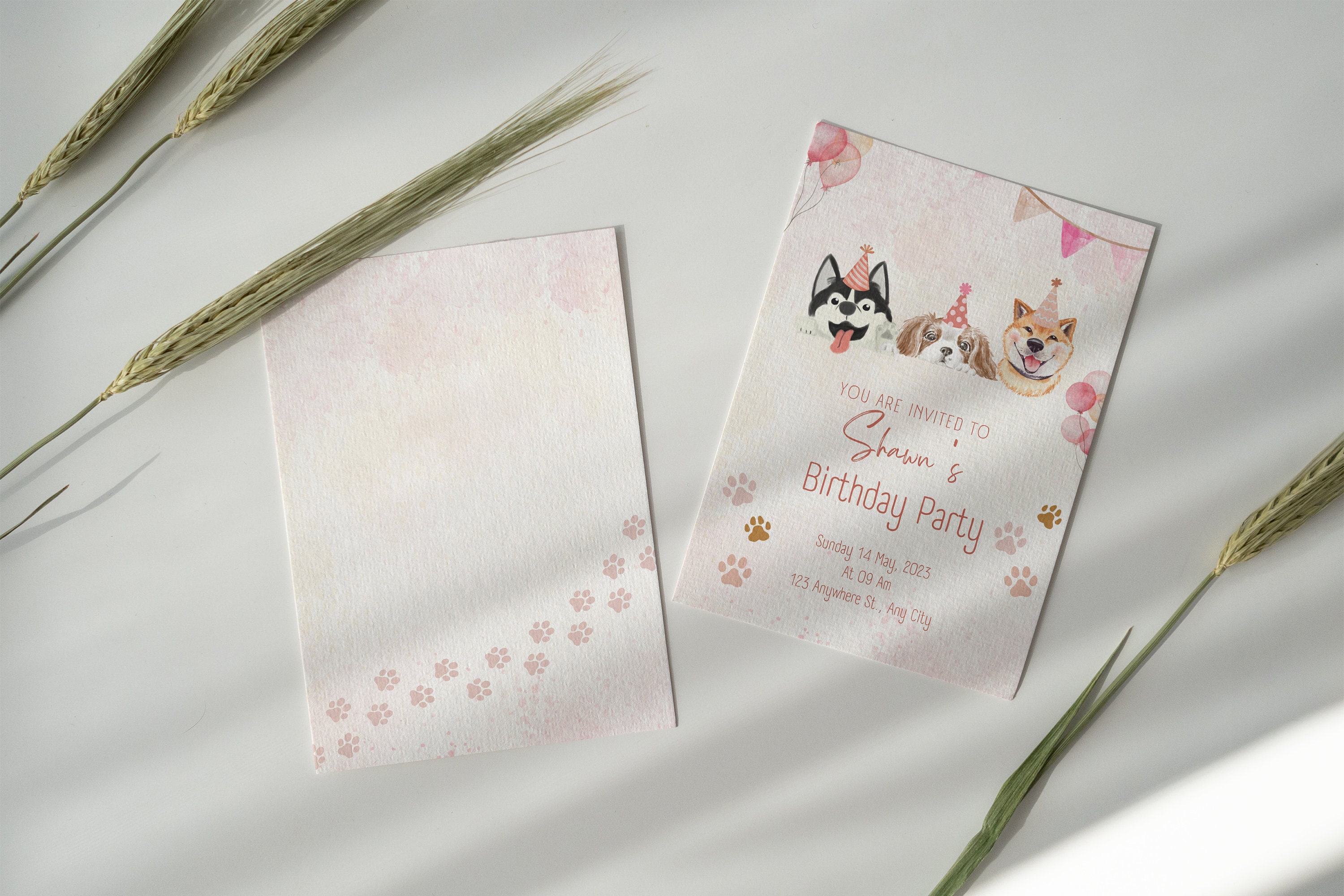 Editable Doggie Theme Birthday Canva Invitation Template Etsy