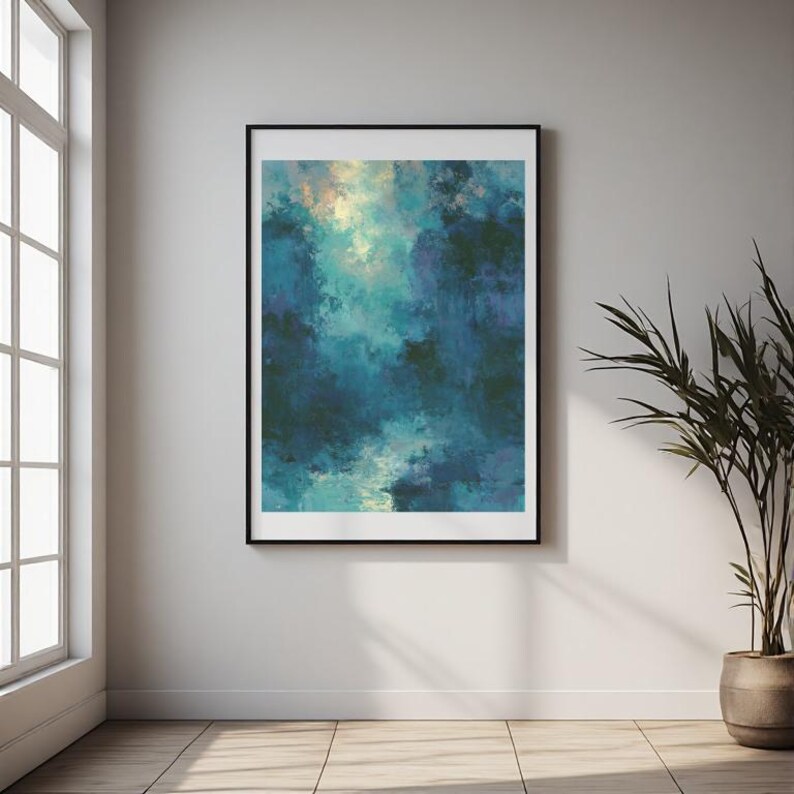 Coastal Ocean Tone Art Print, Abstract Blue Minimalist Decor Digital ...