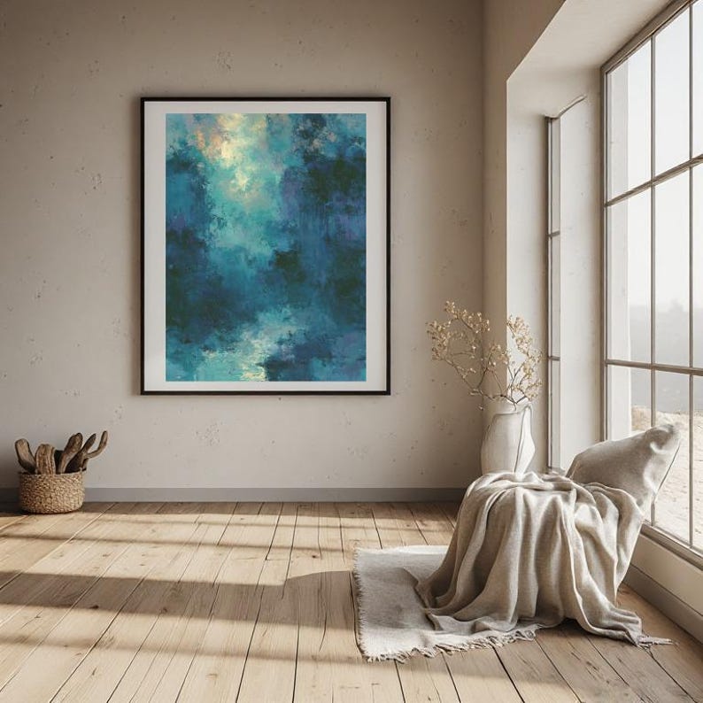 Coastal Ocean Tone Art Print, Abstract Blue Minimalist Decor Digital ...