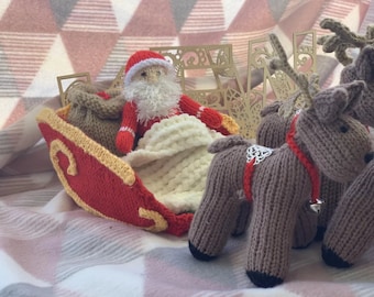 Pattern for Sleigh and Santa - Knitting Pattern PDF -knitting instructions - christmas