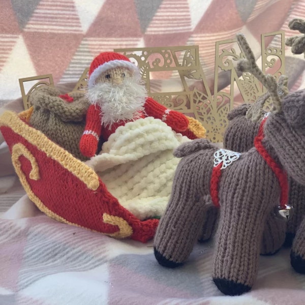 Pattern for Sleigh and Santa - Knitting Pattern PDF -knitting instructions - christmas