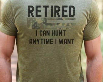 Camo American Flag Hunting Shirt Retirement Gift for Men Patriotic Hunter Tee Gift for Dad Outdoors Grandpa Gift Idea