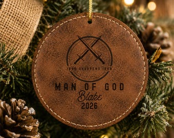 Personalized Iron Sharpens Iron Faux Leather Ornament for Christian Men