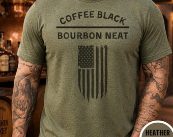 Coffee Black Bourbon Neat T-Shirt, Whiskey Lover Gifts, Distressed Flag Shirt