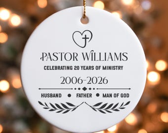 Personalized Pastor Ministry Anniversary Ceramic Ornament for Years of Service