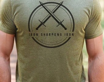 Mens Christian Shirt, iron sharpens iron Bible Verse Shirt, Christian Clothing Shirt, Religious Shirts, Christianity Gift for Him