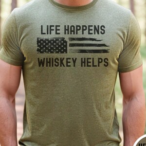 Bourbon Helps T-Shirt: Distressed American Flag Graphic Tee