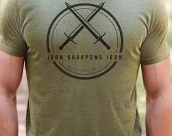 Mens Christian Shirt, iron sharpens iron Bible Verse Shirt, Christian Clothing Shirt, Religious Shirts, Christianity Gift for Him