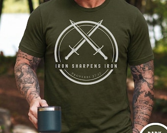 Mens Christian Shirt - Iron Sharpens Iron Proverbs 27:17 Bible Verse Tee