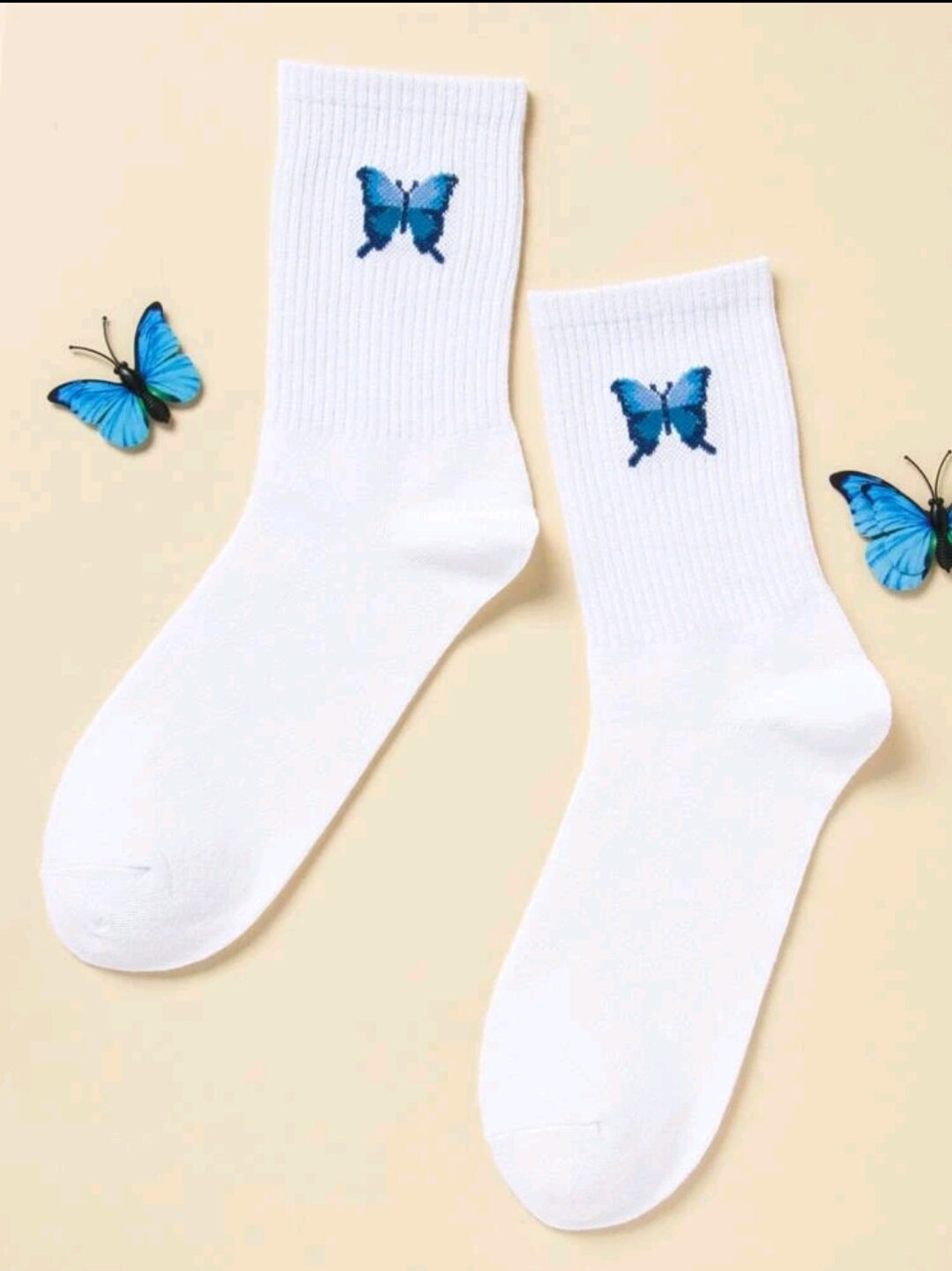 Blue Butterfly Print Women's Slip On Sneakers