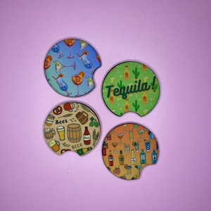Alcohol Car Coasters - Set of 2 Car Coasters, Car Accessories, Small Gifts, New Driver Gift, Cocktails, Spirits