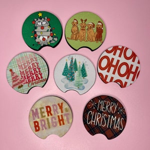 Christmas Car Coasters - Set of 2 Car Coasters, Car Accessories, Small Gifts, New Driver Gift, Christmas, Teacher Gift, Stocking Stuffer