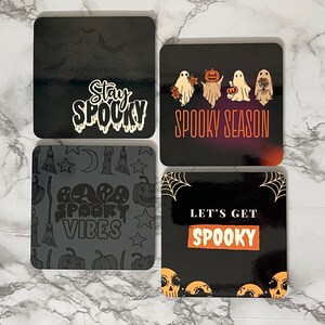 Spooky Halloween Coasters - Set of 4 Coasters, Home Decoration, Small Gifts, Spooky Vibes, Halloween, Spooky, Teacher Gift