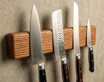 Handcrafted Red Oak Magnetic Knife Strip – Artisan Kitchen Organizer, Chef Gift