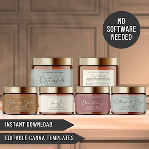 Soft Boho Editable Canva Jar Label Template | Skincare and Cosmetics Label Designs, Printable Product Labels for Boutiques
