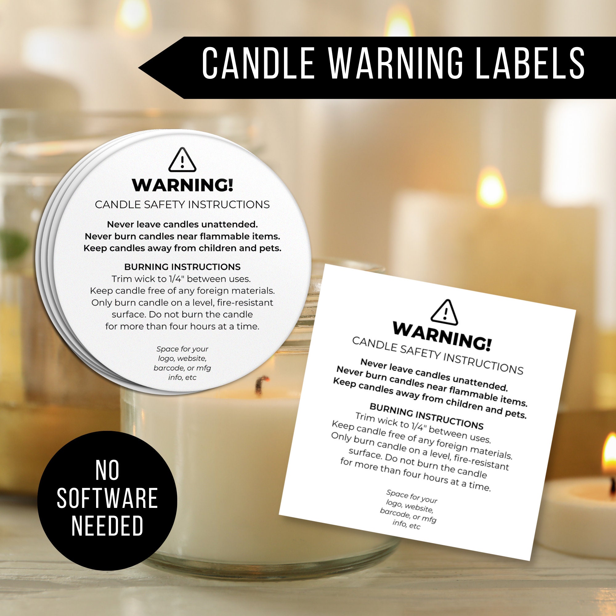 Custom Candle Warning Safety Labels Stickers, Candle Making Safety Label,  Round Warning Stickers, Business Candle Warning Label 