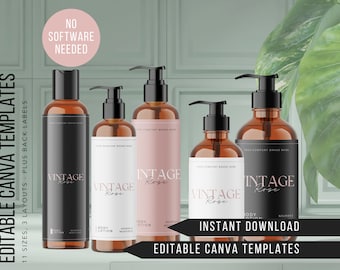 Elegant Editable Canva Bottle Label Template | Boston and Cosmo Designs for Skincare and Cosmetics, Printable Boutique Product Labels