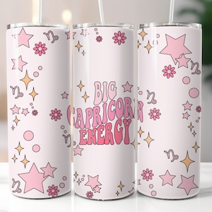 Big Capricorn Energy Skinny Tumbler Wrap voor sublimatie, astrologie sublimatie, Zodiac Tumbler Wrap, cadeau voor Steenbok PNG